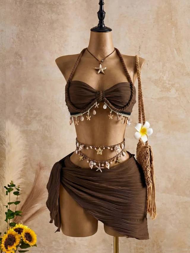 Brown pair of swim wear qnd accessories
